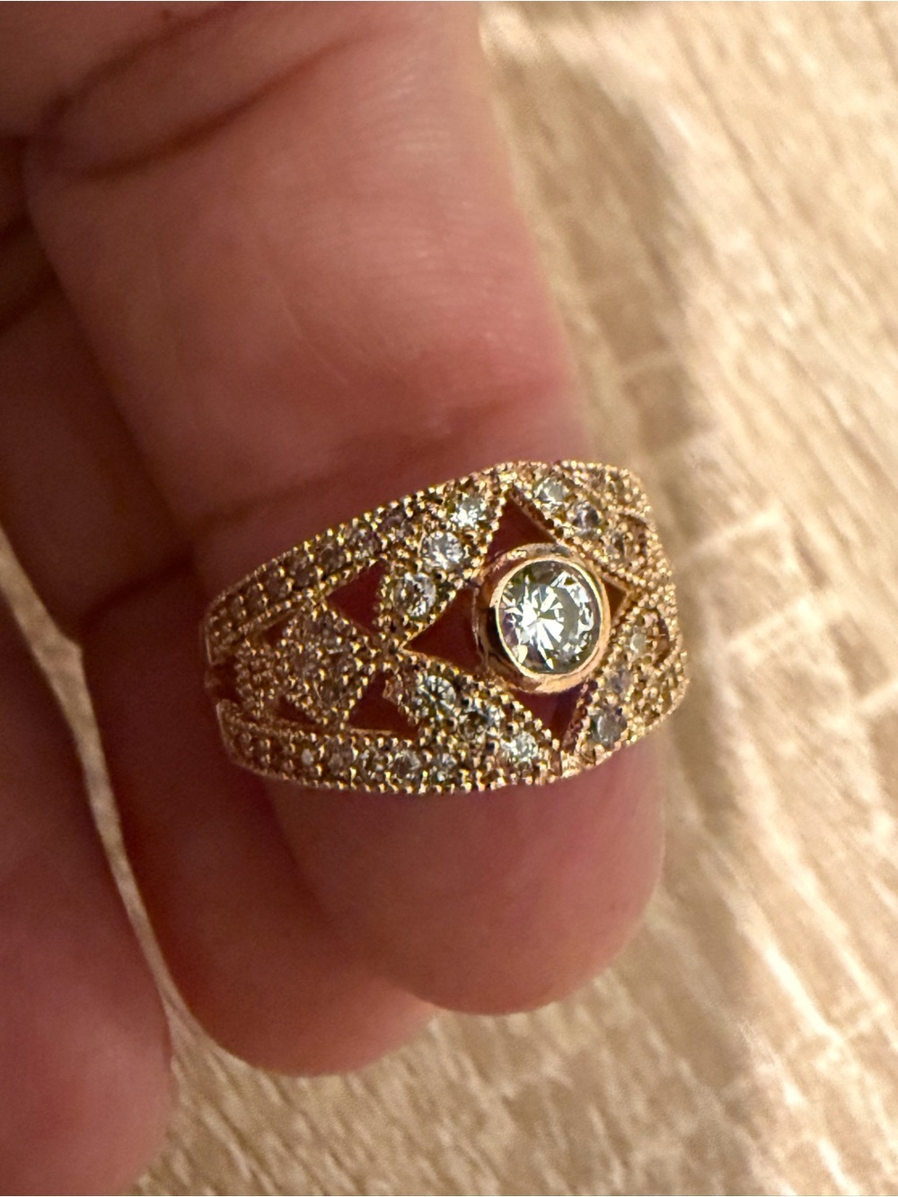 Gold Crystal Accent Wide Band Ring